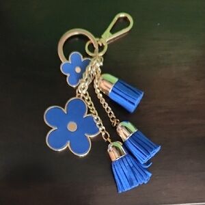 Blue Floral Keychain with Tassels